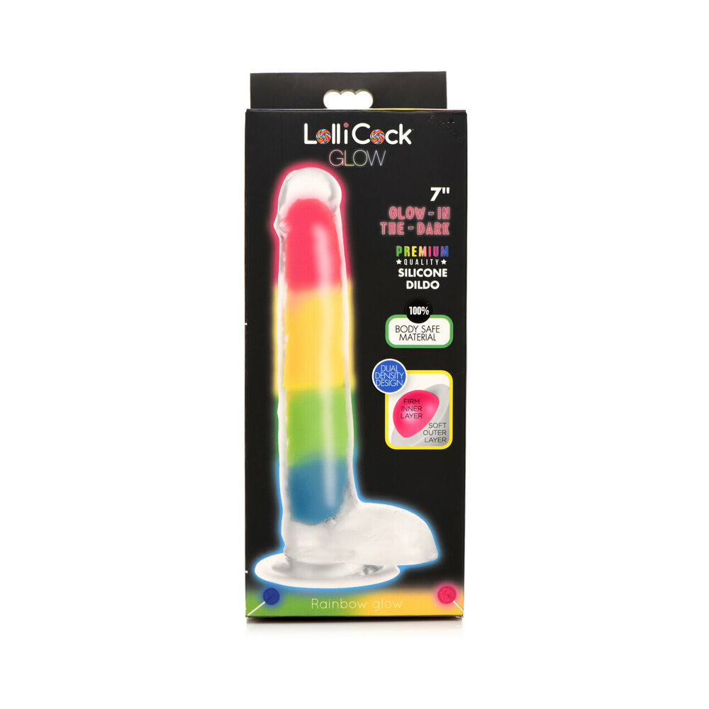 Lollicock Silicone Dildo with Balls 7 in. Rainbow Glow in the Dark - Fantasies Boutique