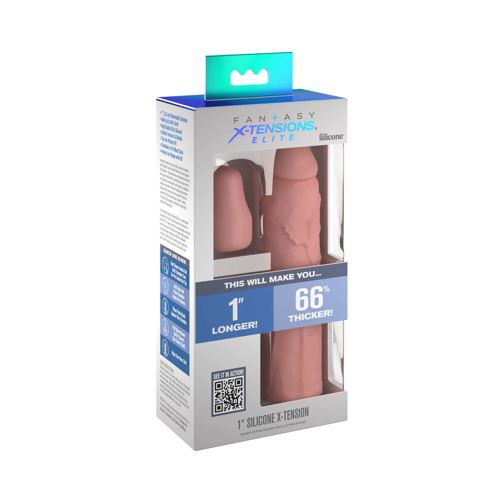 Fantasy X-tensions Elite 7 in. Silicone Sleeve with 1 in. Extender Beige - Fantasies Boutique
