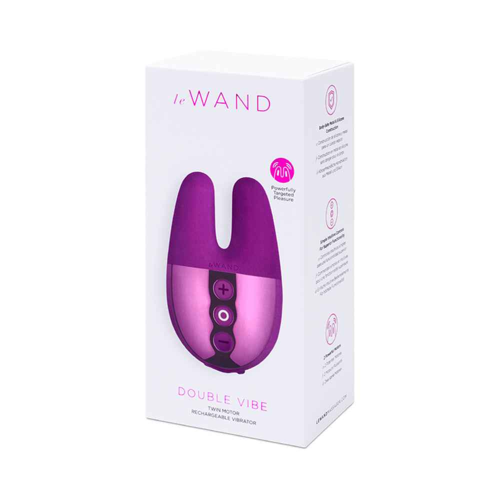 Le Wand Chrome Double Vibe Rechargeable Silicone Mini Vibrator Dark Cherry - Fantasies Boutique