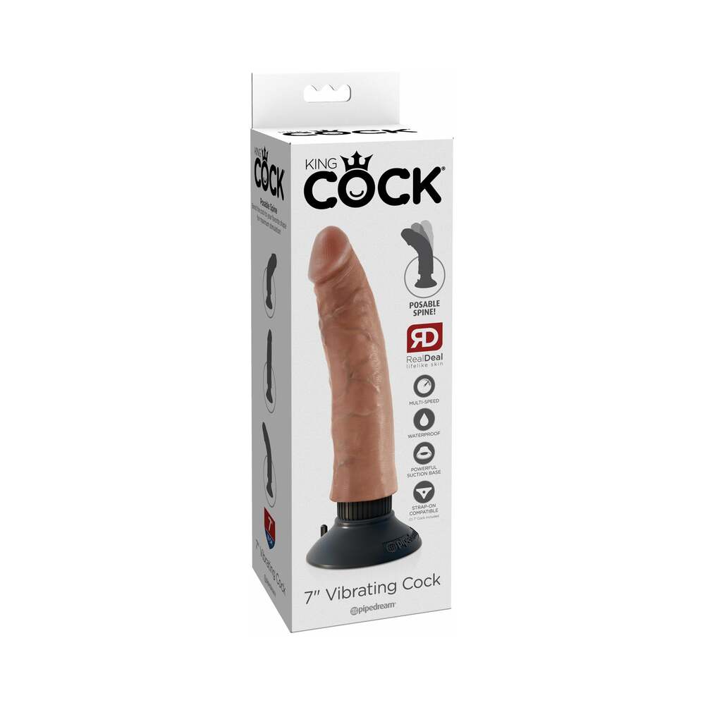 King Cock 7 in. Vibrating Cock Poseable Dildo With Suction Cup Tan - Fantasies Boutique