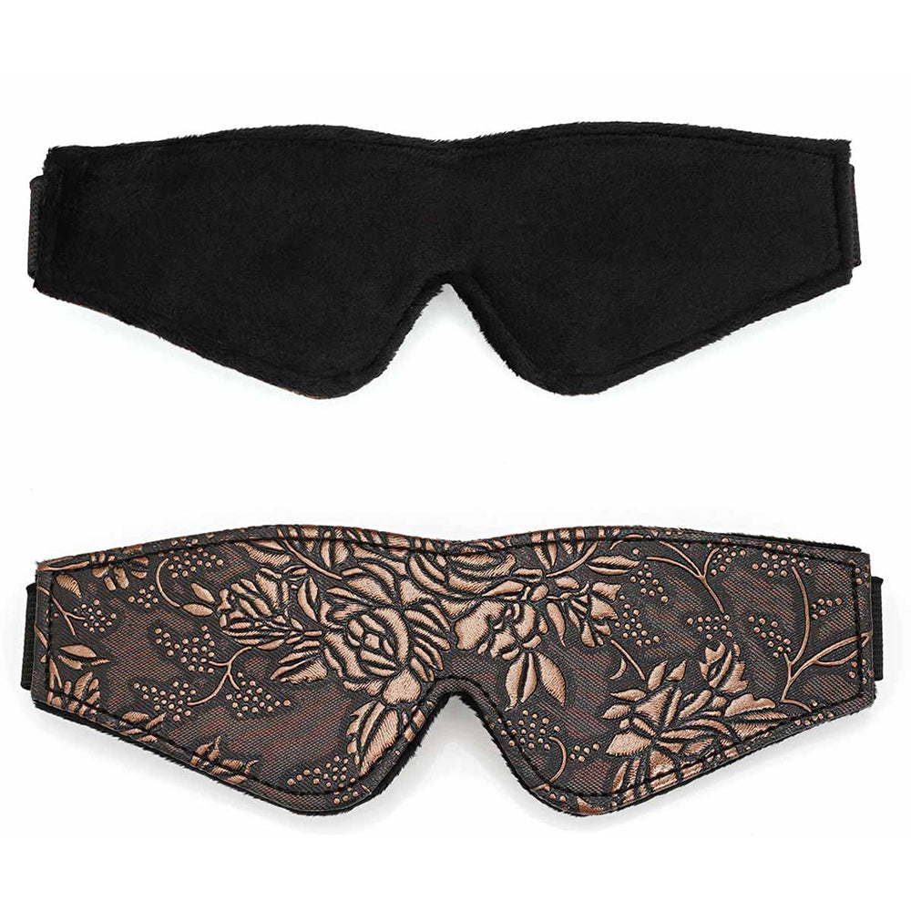 Blindfold Brown PU Floral Print With Faux Fur Lining - Fantasies Boutique