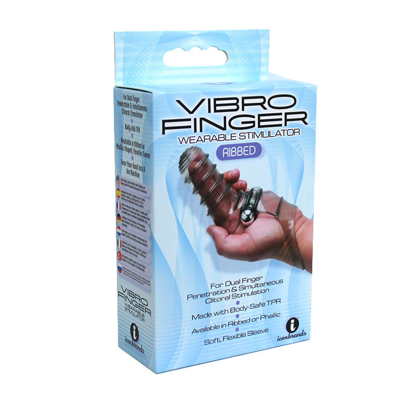 The 9's VibroFinger Ribbed Finger Massager Grey - Fantasies Boutique