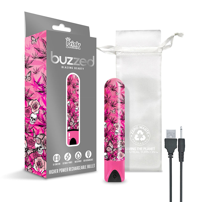 Prints Charming Buzzed Rechargeable Bullet - Blazing Beauty - Pink - Fantasies Boutique