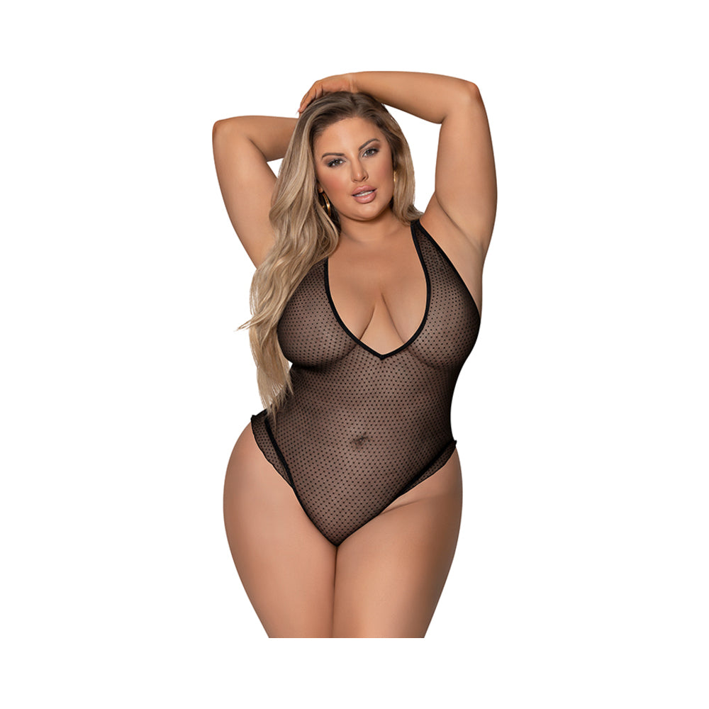 Magic Silk Girl Next Door Plunge Teddy Black Queen Size - Fantasies Boutique