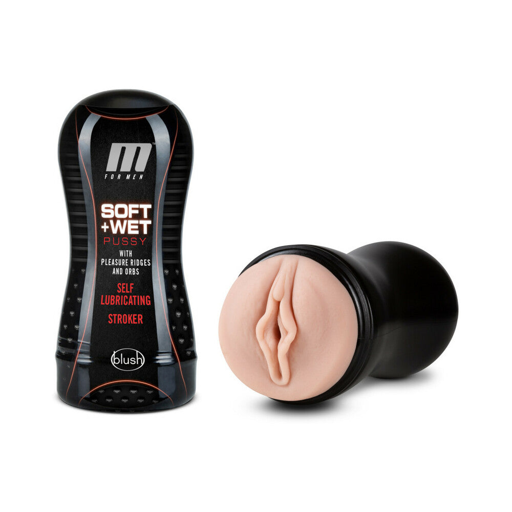 M for Men Soft + Wet Pussy with Pleasure Ridges & Orbs Self-Lubricating Vagina Stroker Beige - Fantasies Boutique