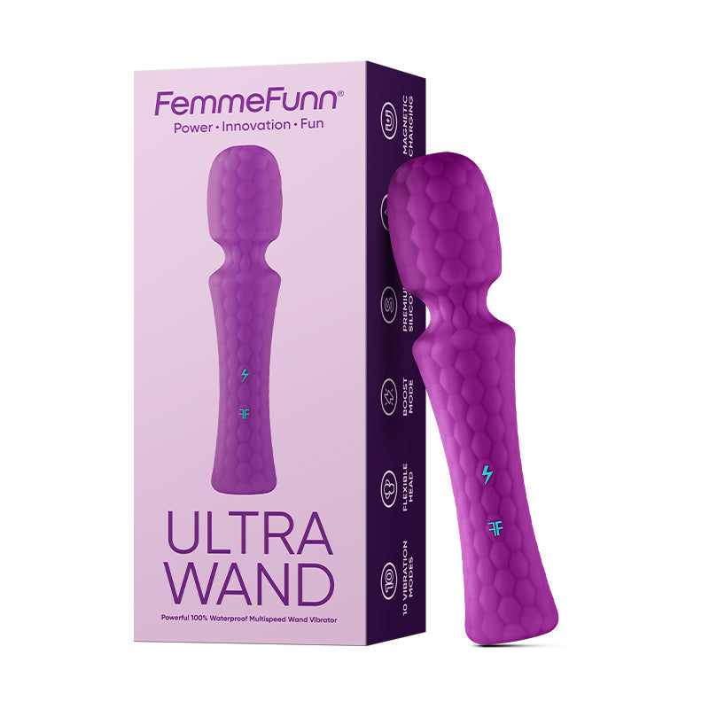 FemmeFunn Ultra Wand Rechargeable Flexible Textured Silicone Vibrator Purple - Fantasies Boutique