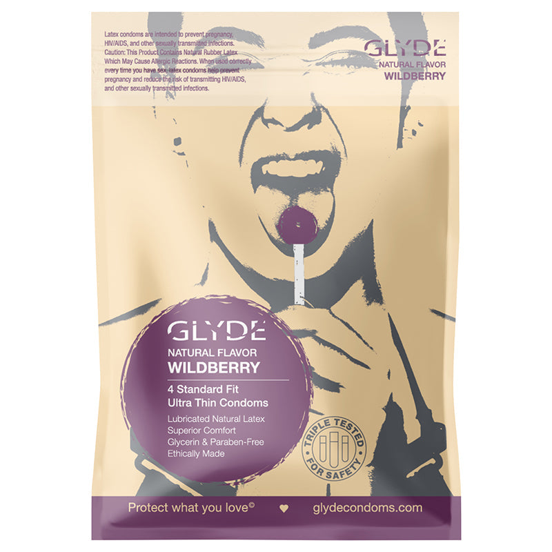 Glyde Ultra Natural Flavor 4pk Wildberry Condoms - Fantasies Boutique