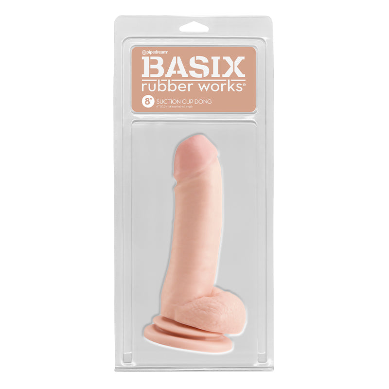 Basix Rubber Works 8 in. Suction Cup Dong With Balls Beige - Fantasies Boutique