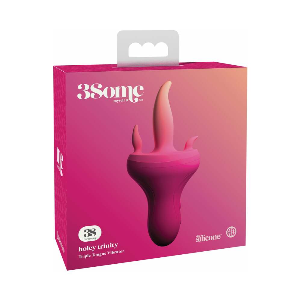 3Some Holey Trinity Triple Tongue Vibrator Rechargeable Silicone Red - Fantasies Boutique