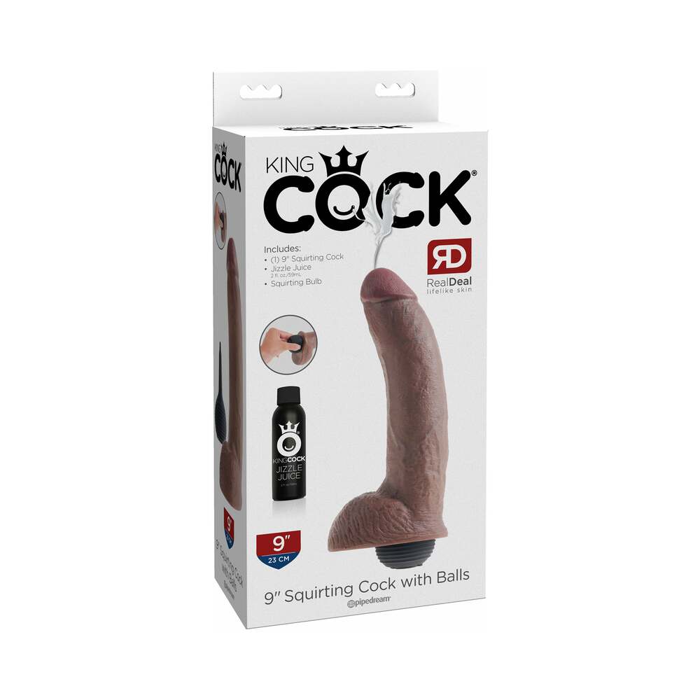 King Cock 9 in. Squirting Cock With Balls Realistic Dildo Brown - Fantasies Boutique