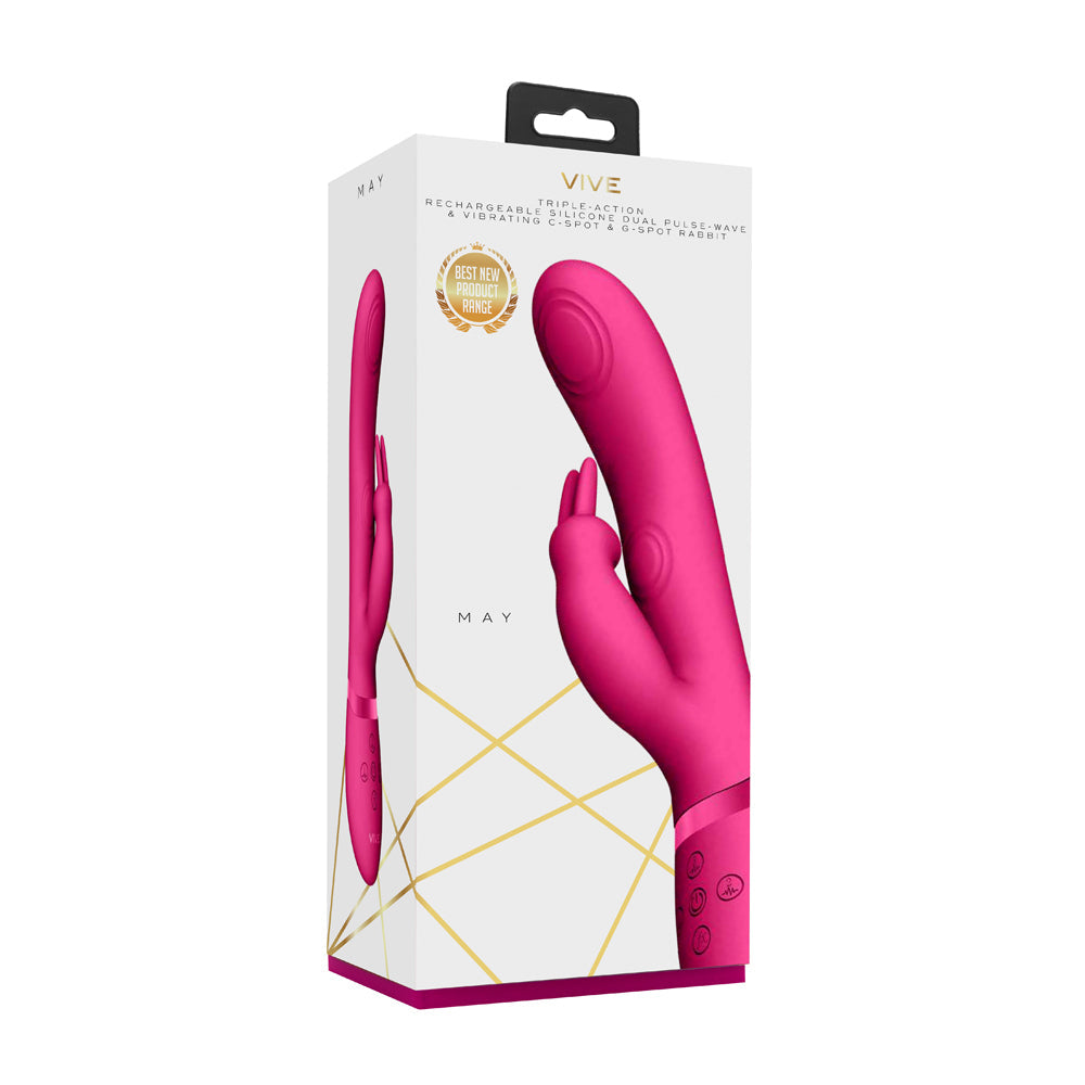 VIVE MAY Rechargeable Dual Pulse-Wave Silicone Rabbit Vibrator Pink - Fantasies Boutique