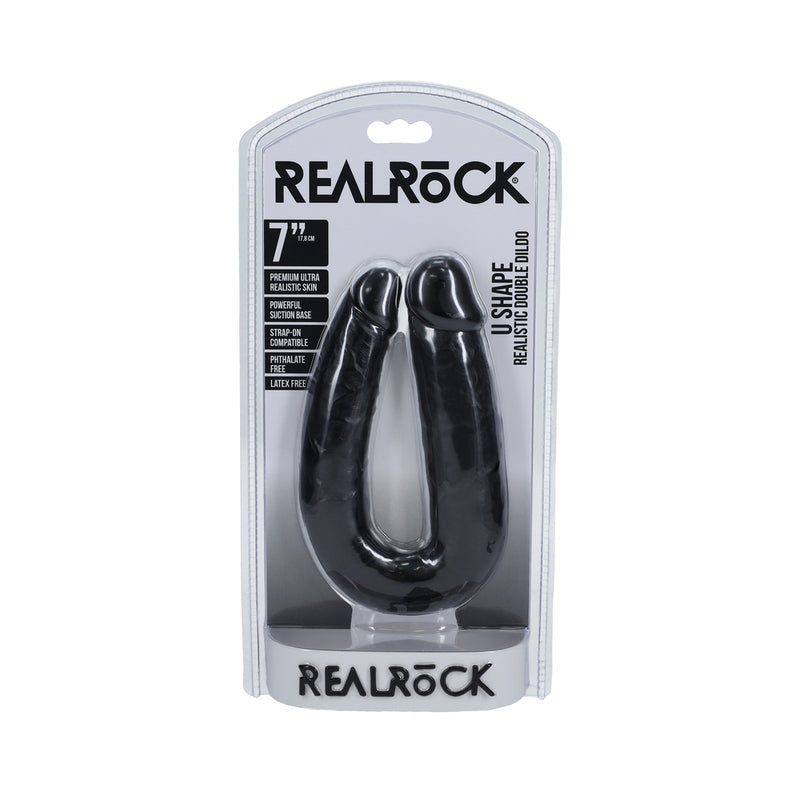 RealRock 7 in. U-Shaped Double Dildo Black - Fantasies Boutique