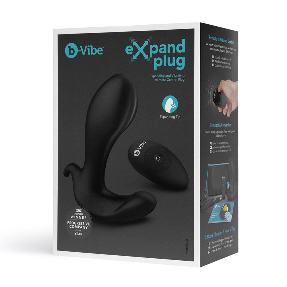b-Vibe Expand Expanding and Vibrating Remote Control Plug Black - Fantasies Boutique