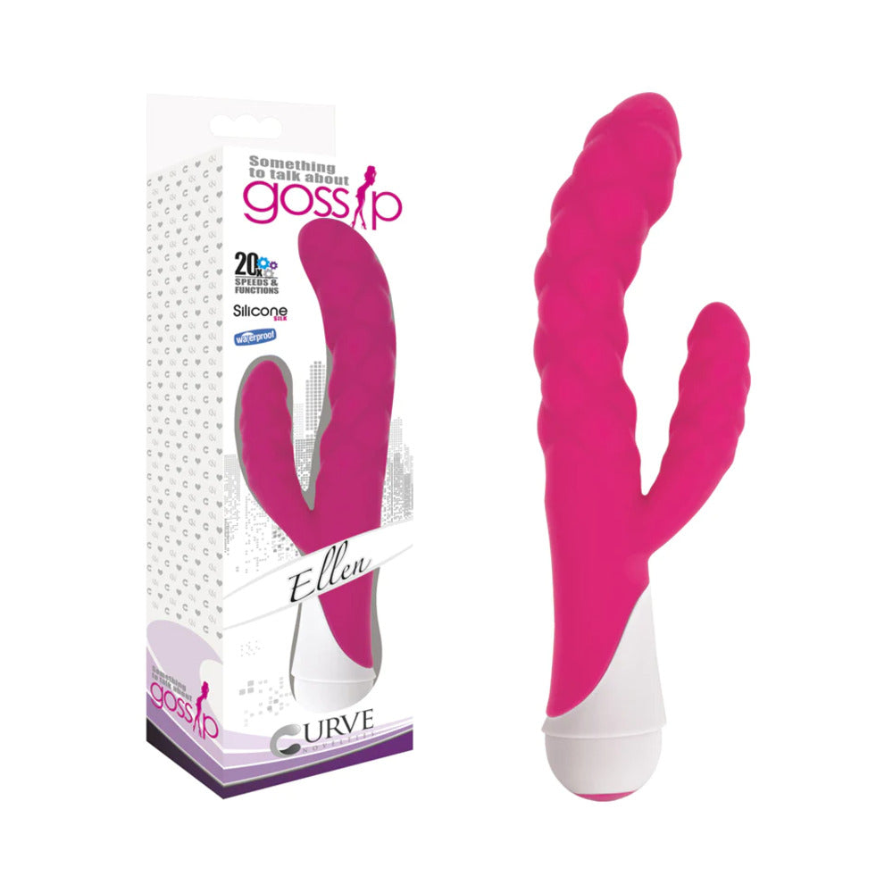 Curve Toys Gossip Ellen Waterproof Textured Silicone Flexible Dual Stimulation Vibrator Magenta - Fantasies Boutique