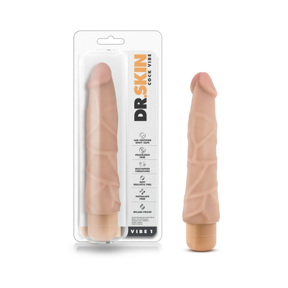 Dr. Skin Vibe 1 Realistic 9 in. Vibrating Dildo Beige - Fantasies Boutique