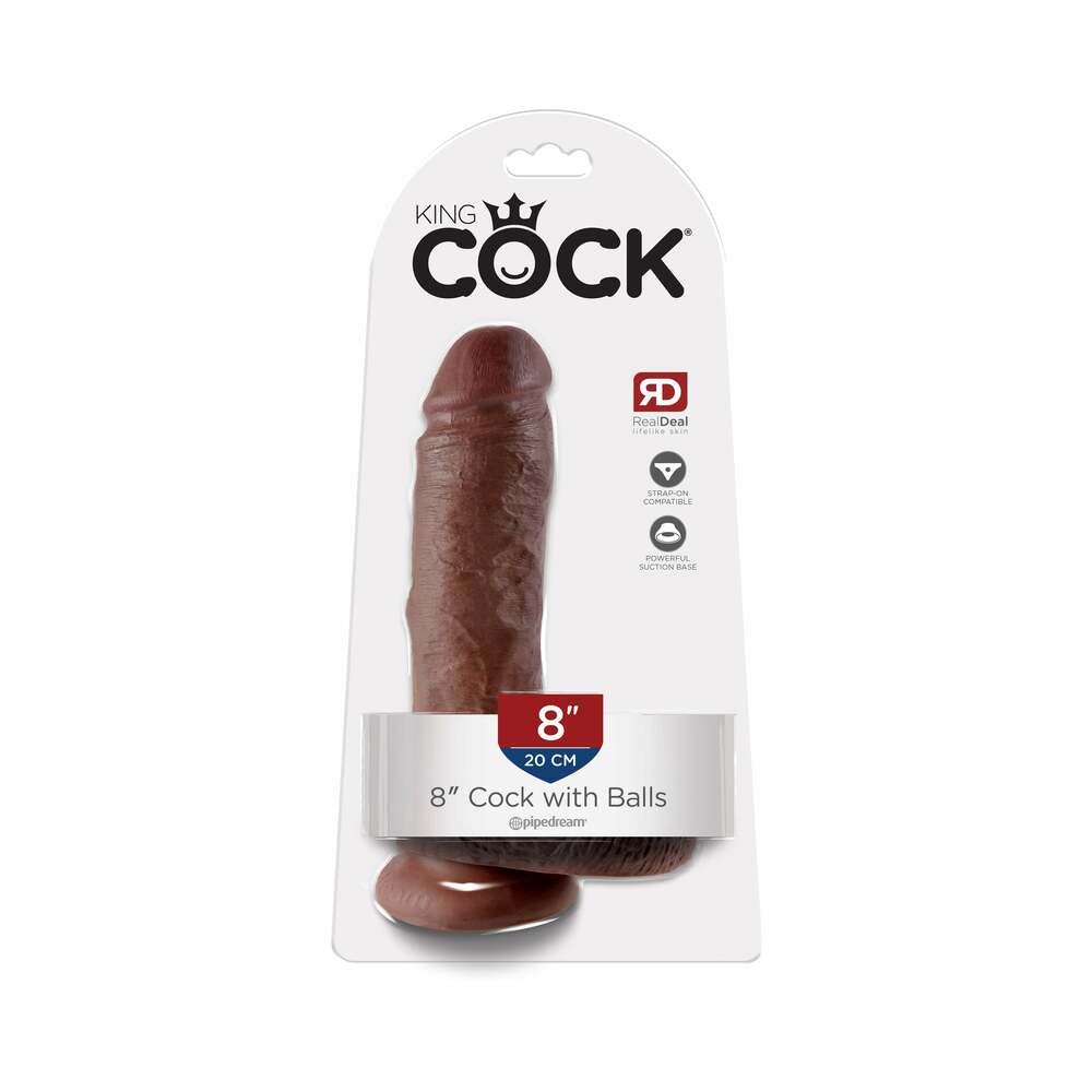 King Cock 8 in. Cock With Balls Realistic Suction Cup Dildo Brown - Fantasies Boutique