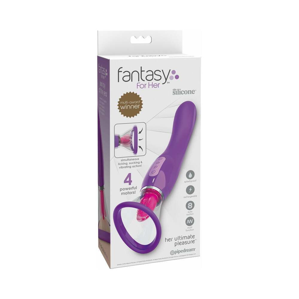 Pipedream Fantasy For Her Her Ultimate Pleasure Dual-Ended Vibrator With Licking Suction Purple - Fantasies Boutique