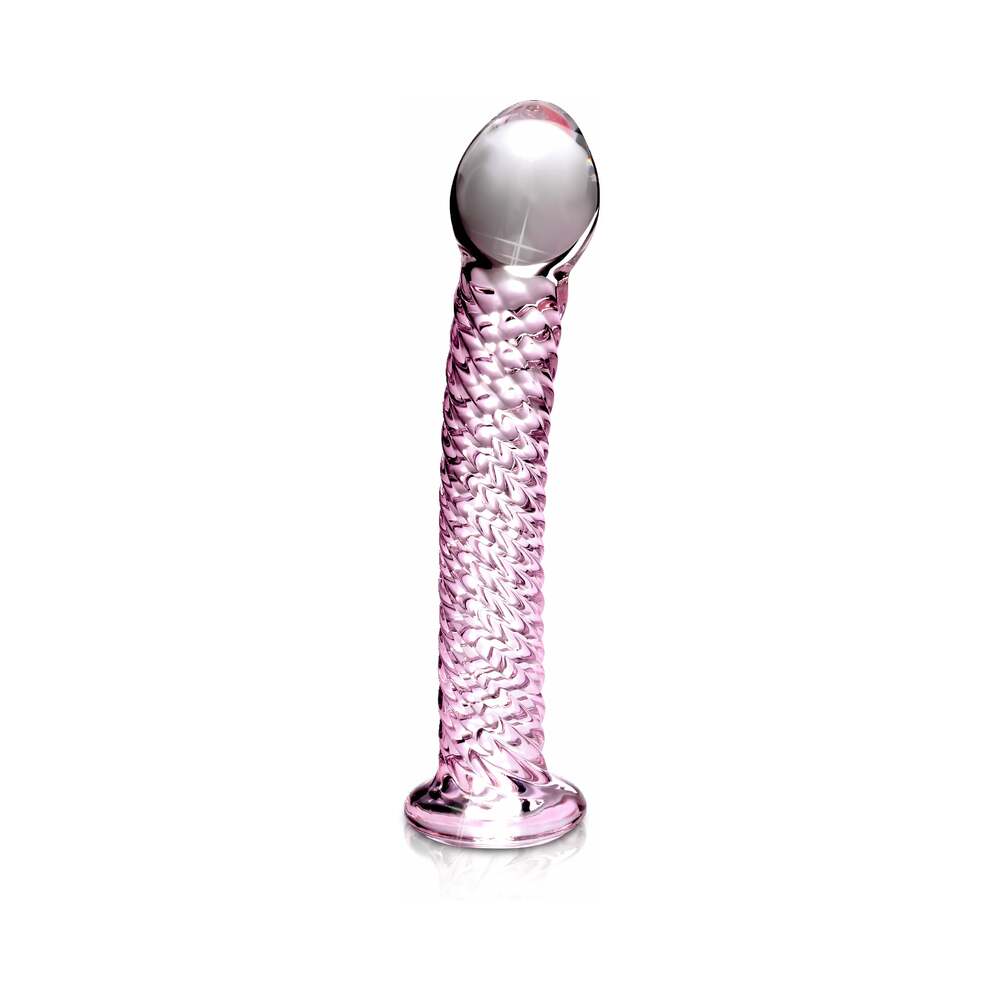 Pipedream Icicles No. 53 Curved Textured 7 in. Glass Dildo Pink - Fantasies Boutique