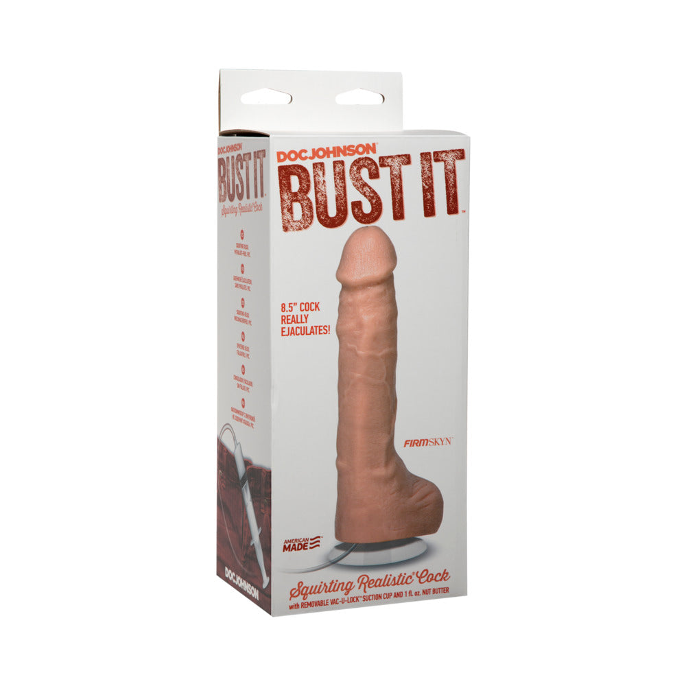 Bust It Squirting Realistic Cock White w/1oz Nut Butter - Fantasies Boutique