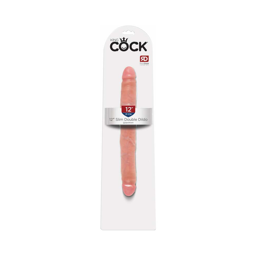 King Cock 12 in. Slim Double Dildo Realistic Beige - Fantasies Boutique