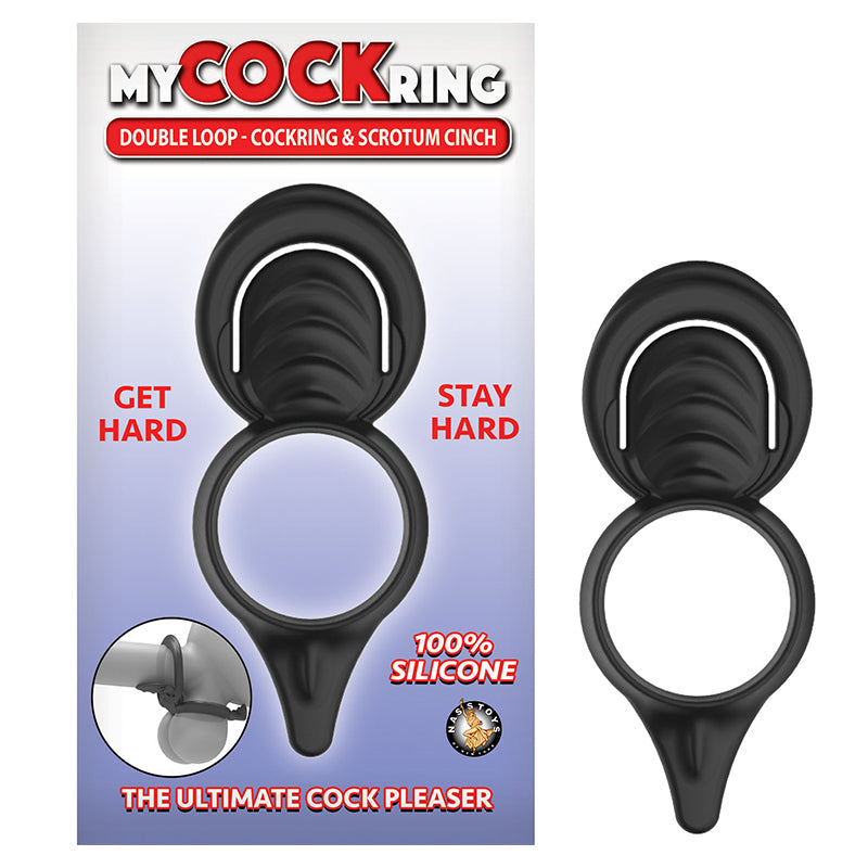 My Cockring Double Loop Cockring & Scrotum Cinch Black - Fantasies Boutique