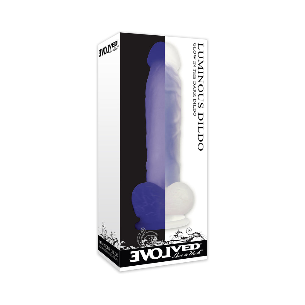 Evolved Luminous Poseable Glow in the Dark 8 in. Dildo With Balls Clear/Purple - Fantasies Boutique
