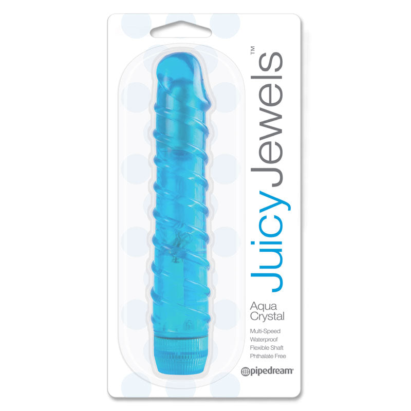 Juicy Jewels Aqua Crystal Ribbed Semi-Realistic Vibrator Blue - Fantasies Boutique