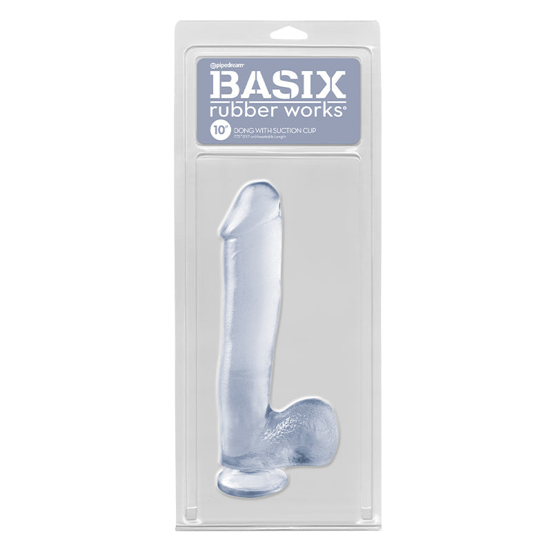 Basix Rubber Works 10 in. Dong With Balls & Suction Cup Clear - Fantasies Boutique
