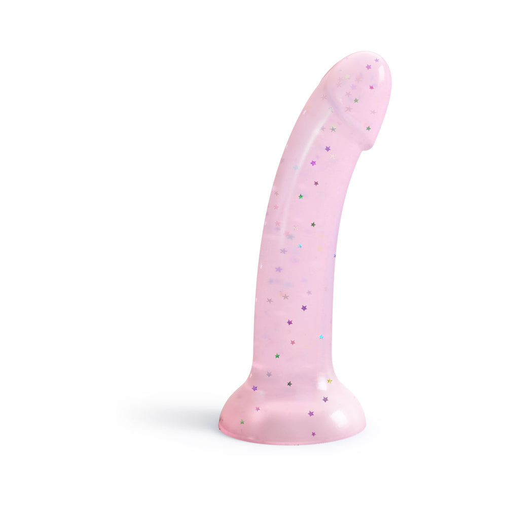 Love to Love Dildolls Starlight 6 in. Silicone Dildo with Multicolor Star Glitter Pink - Fantasies Boutique