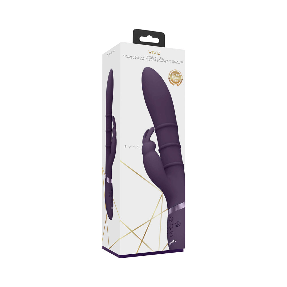 VIVE SORA Rechargeable Silicone G-Spot Rabbit Vibrator with Up & Down Stimulating Rings Purple - Fantasies Boutique
