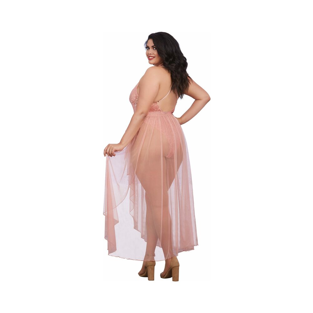 Dreamgirl Teddy & Sheer Mesh Maxi Skirt With G-String Rose Queen 2X Hanging - Fantasies Boutique