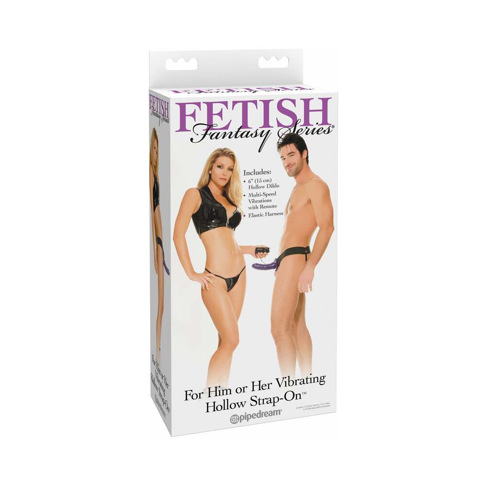 Fetish Fantasy Series For Him or Her Vibrating 6 in. Hollow Strap-On Purple/Black - Fantasies Boutique
