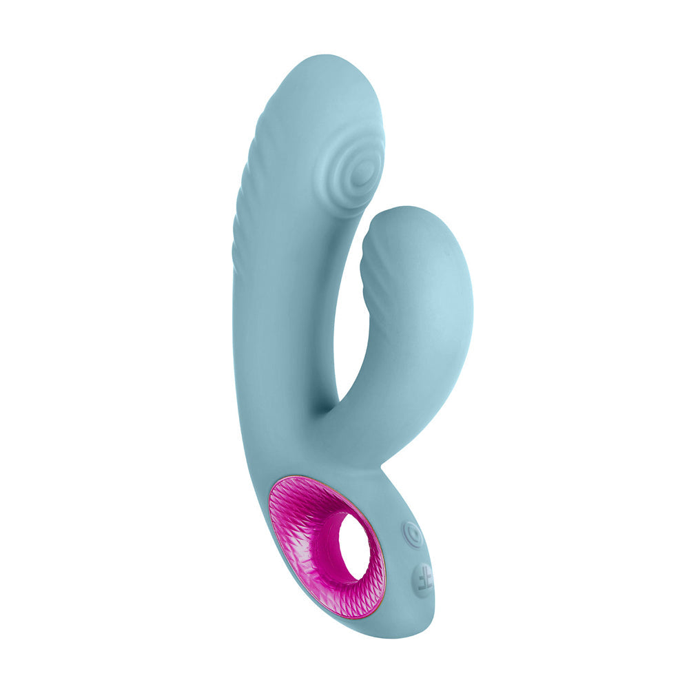 FemmeFunn Cora Rechargeable Silicone Thumping Dual Stimulation Vibrator Light Blue - Fantasies Boutique