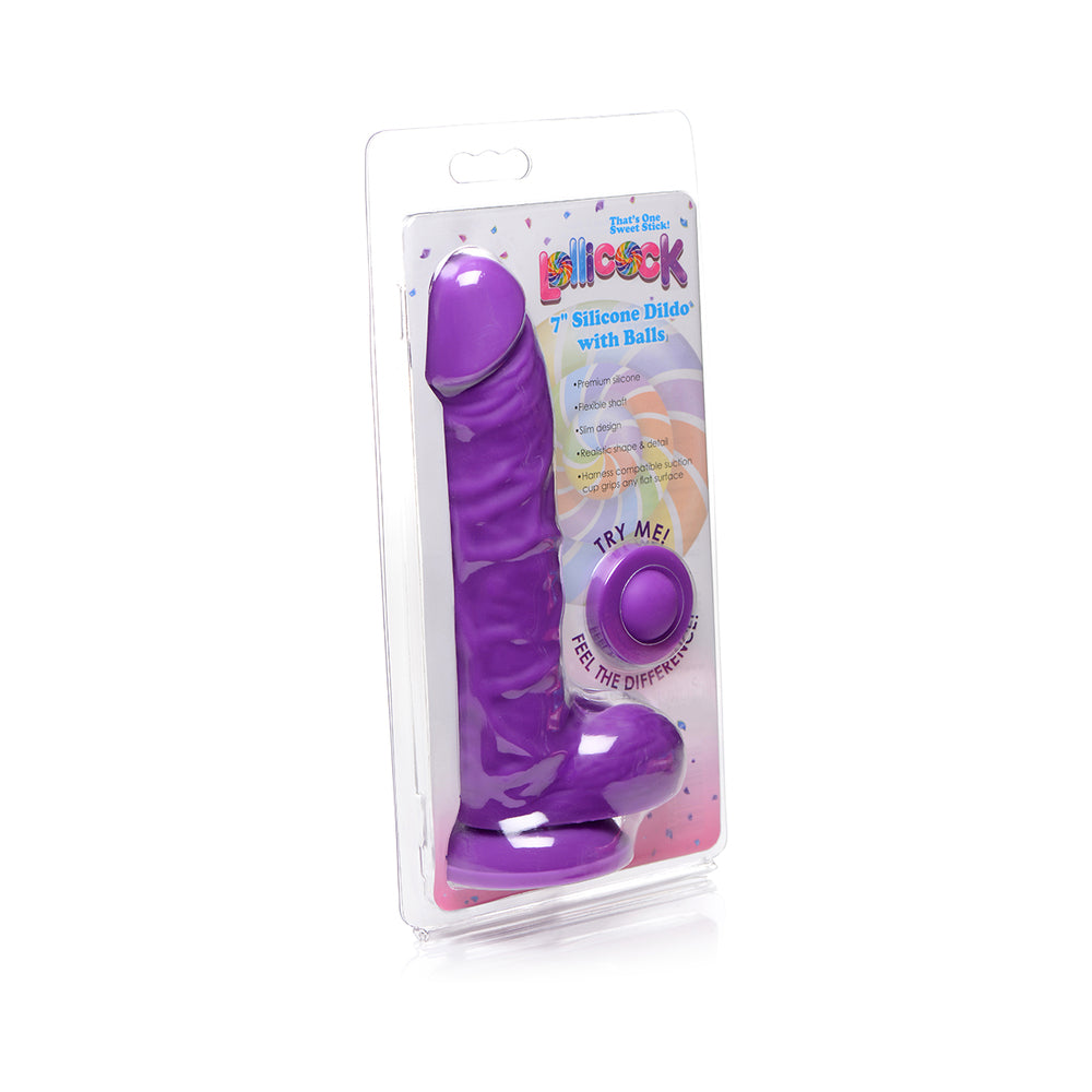 Curve Toys Lollicock 7 in. Silicone Dildo with Balls & Suction Cup Grape - Fantasies Boutique