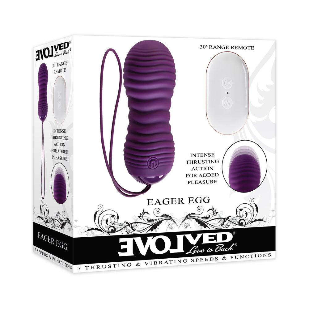 Evolved Eager Egg Rechargeable Remote-Controlled Thrusting Silicone Vibrator Purple - Fantasies Boutique