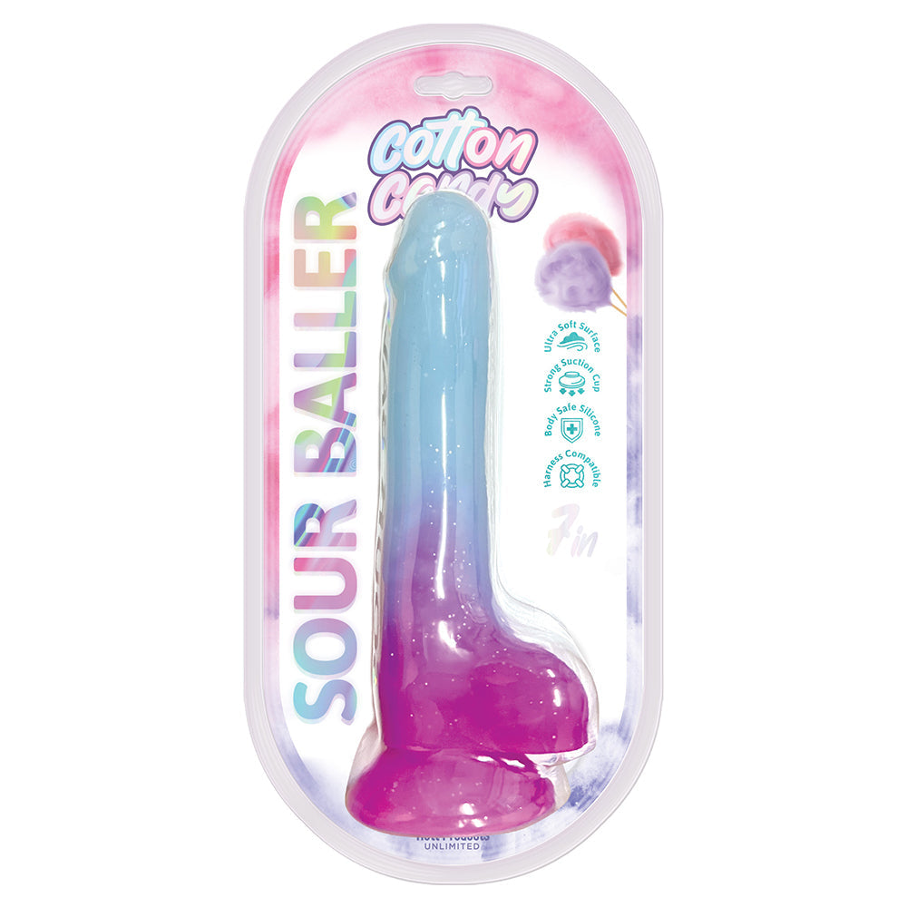 Cotton Candy Sour Baller 7 in. Silicone Dildo Aqua/Purple - Fantasies Boutique