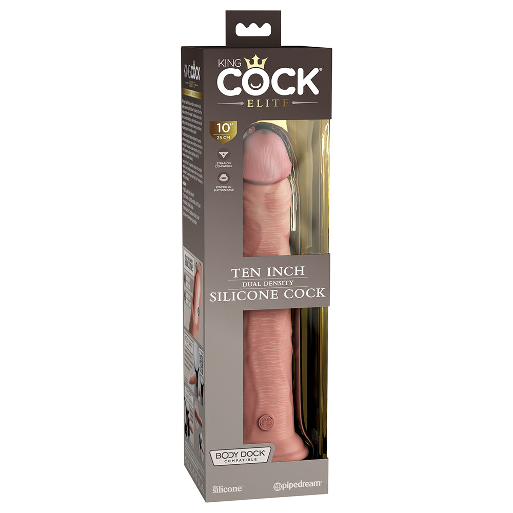 King Cock Elite 10 in. Dual Density Silicone Cock Realistic Dildo With Suction Cup Beige - Fantasies Boutique