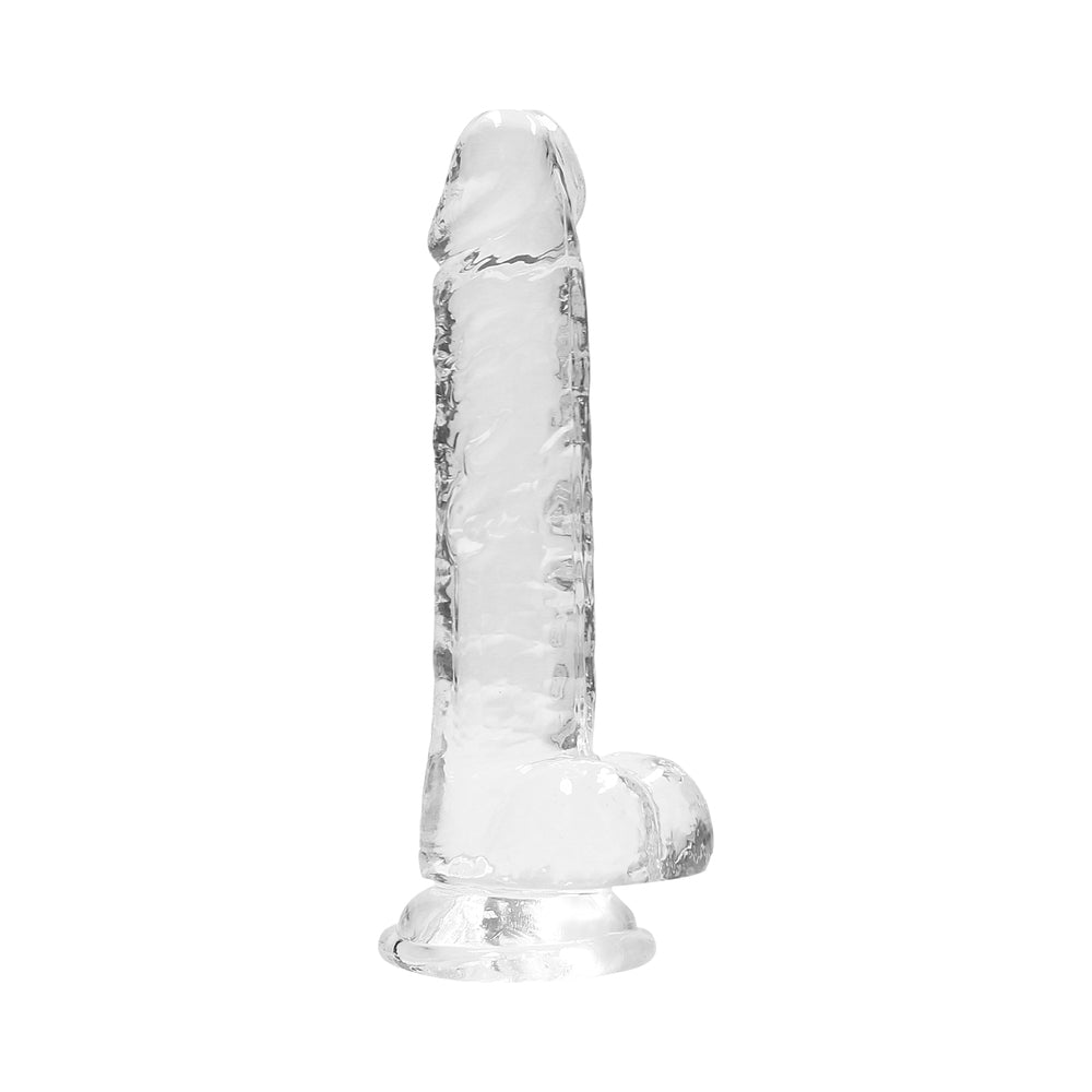 RealRock Crystal Clear Realistic 7 in. Dildo With Balls and Suction Cup Clear - Fantasies Boutique