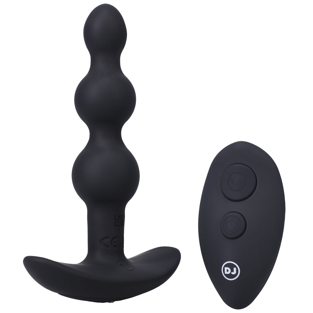 A-Play BEADED VIBE Rechargeable Silicone Anal Plug with Remote Black - Fantasies Boutique