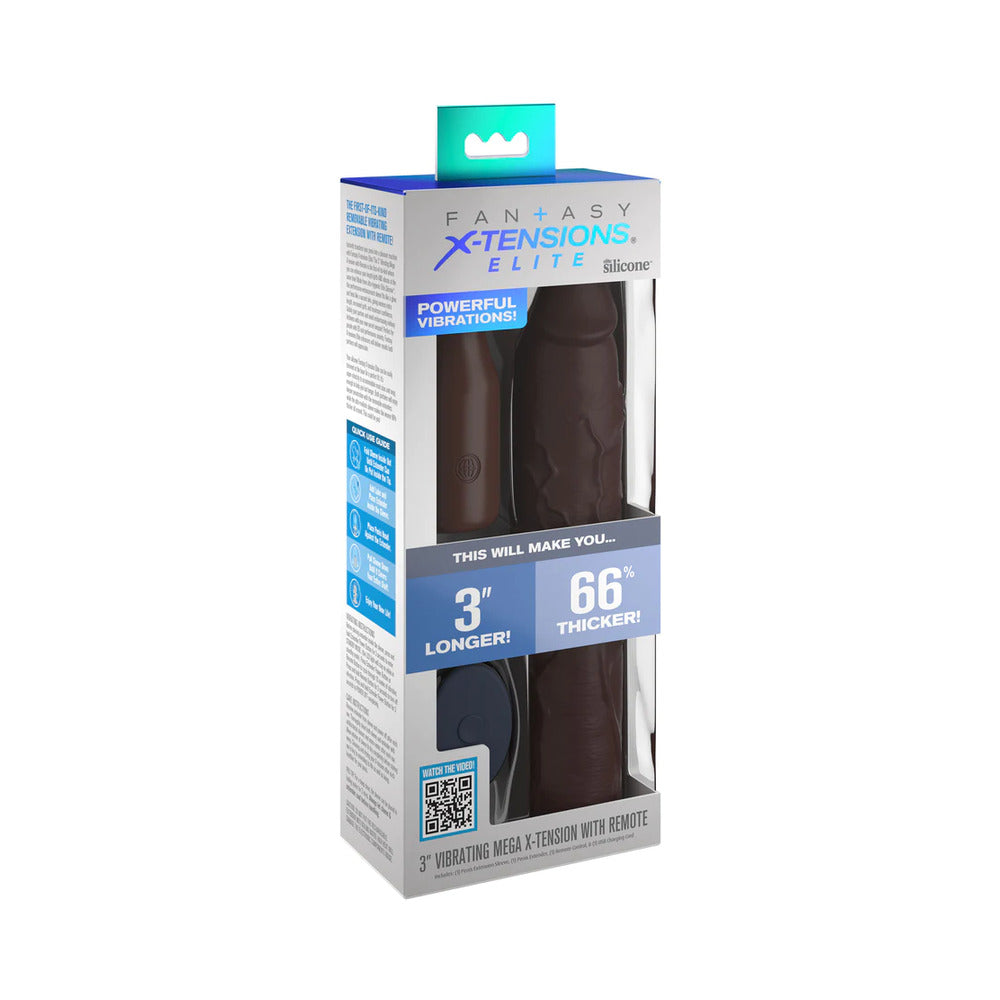 Fantasy X-tensions Elite 9 in. Silicone Mega Extension Sleeve 3 in. Vibrating Brown - Fantasies Boutique