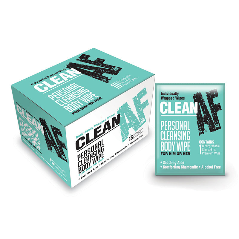 Clean AF Individually Wrapped Personal Cleaning Body Wipe 16-Pack Box - Fantasies Boutique