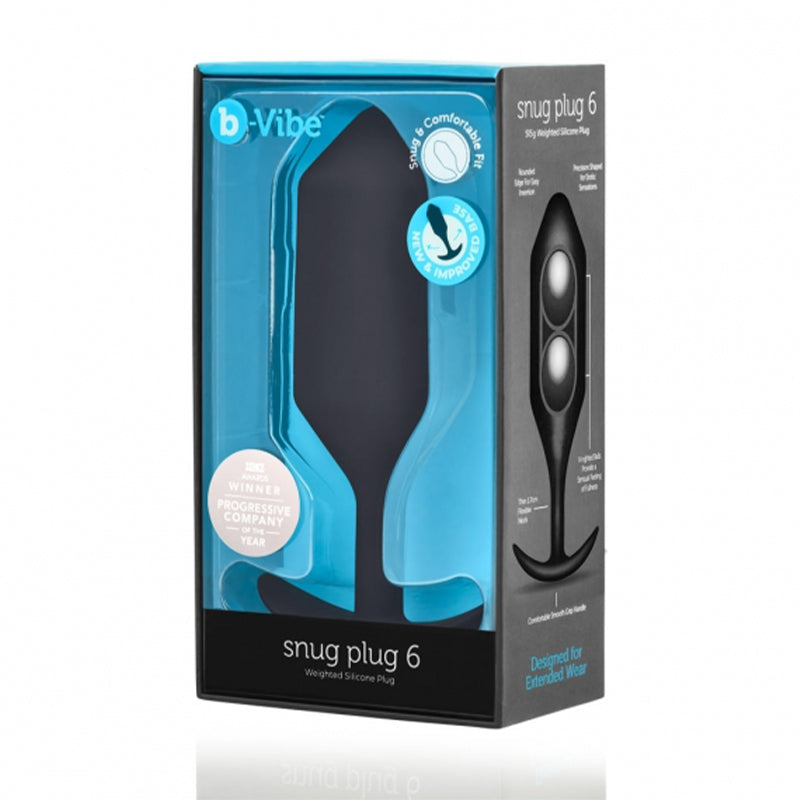 b-Vibe Snug Plug 6 Weighted Silicone Anal Plug Black - Fantasies Boutique