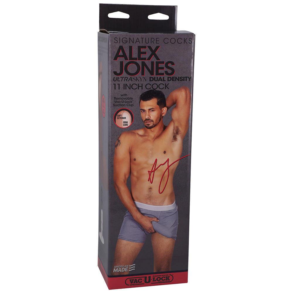 Signature Cocks Alex Jones ULTRASKYN 11 in. Dual Density Dildo with Removable Vac-U-Lock Suction Cup Tan - Fantasies Boutique