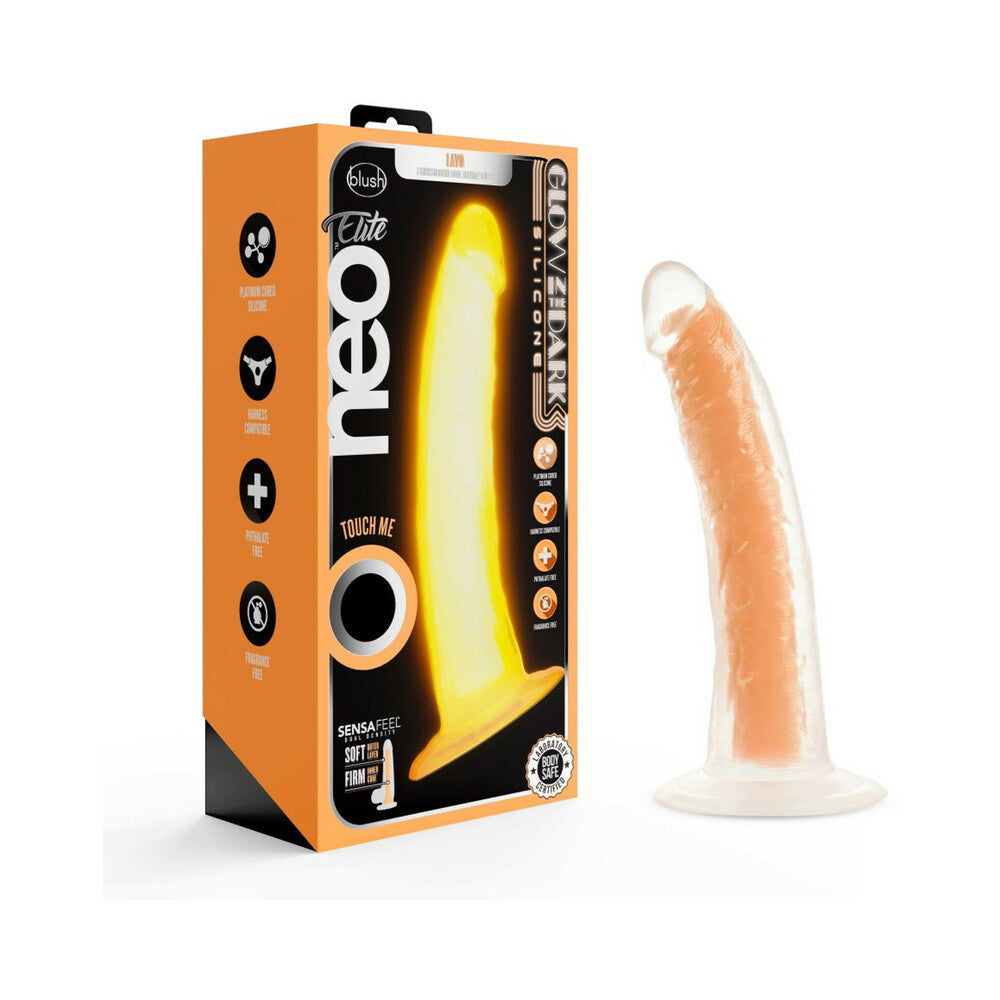 Blush Neo Elite Glow in the Dark Viper 7 in. Dual-Density Dildo Neon Orange - Fantasies Boutique