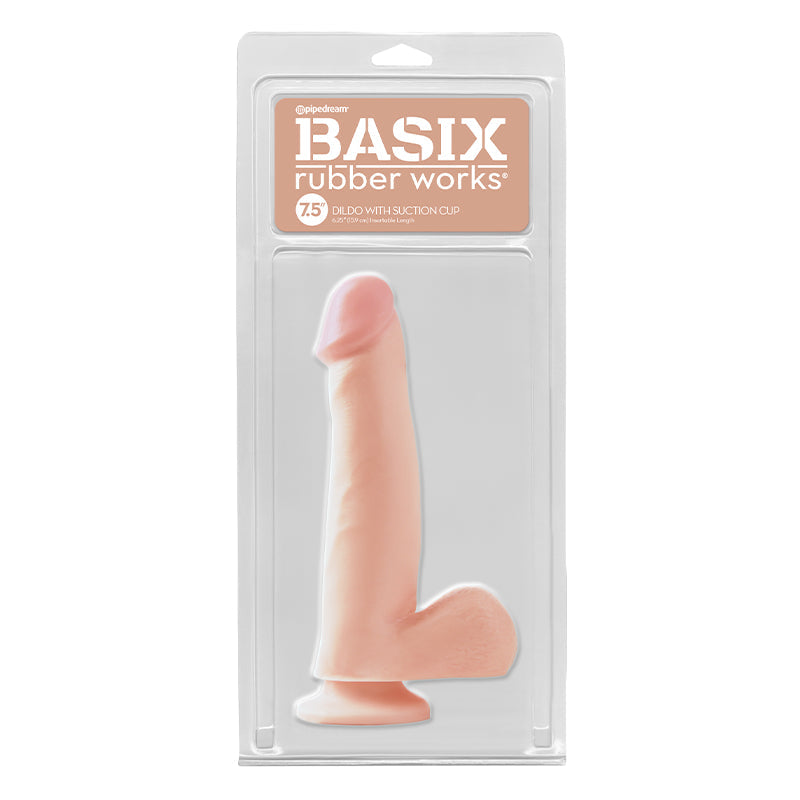 Basix Rubber Works 7.5 in. Dildo With Balls & Suction Cup Beige - Fantasies Boutique