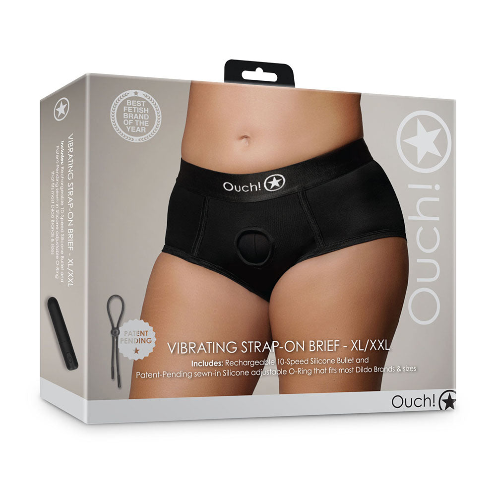 Ouch! Vibrating Strap-on Brief Black XL/2XL - Fantasies Boutique