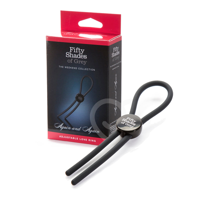 Fifty Shades of Grey Weekend Collection Again and Again Adjustable Silicone Love Ring Black - Fantasies Boutique