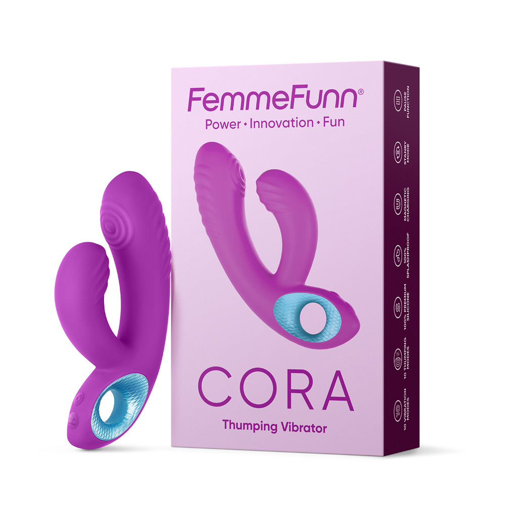 FemmeFunn Cora Rechargeable Silicone Thumping Dual Stimulation Vibrator Purple - Fantasies Boutique