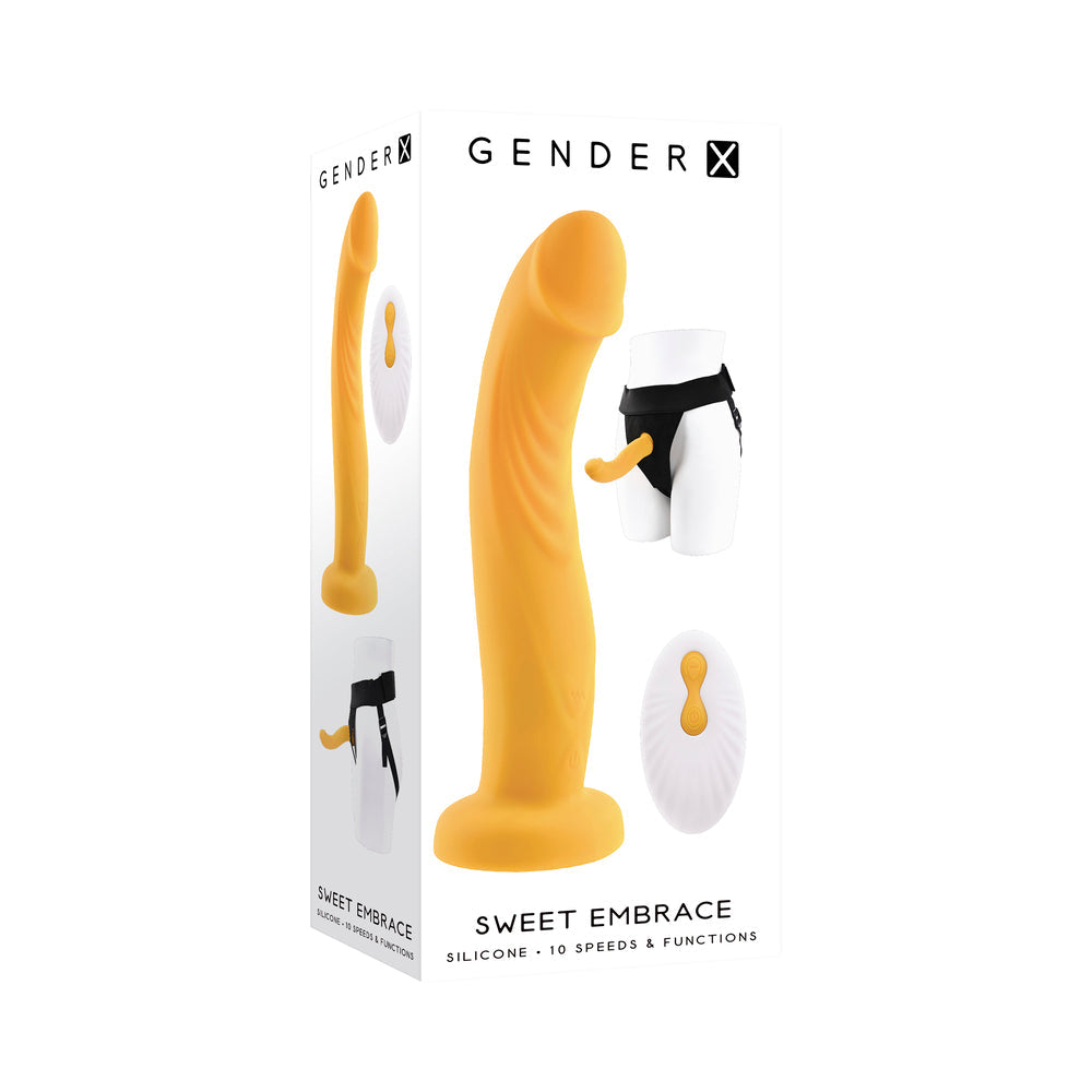 Gender X Sweet Embrace Vibrating 7 in. Dildo and Jock-Style Strap-On Harness Set Yellow/Black - Fantasies Boutique