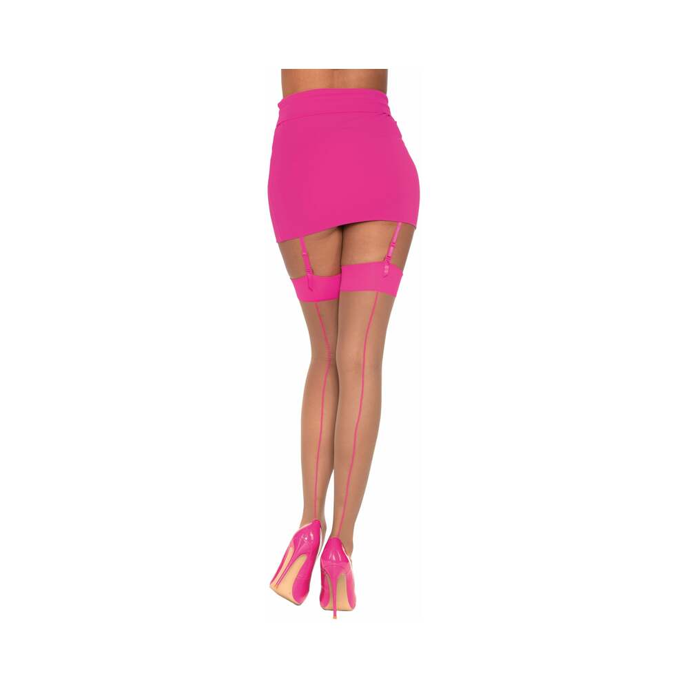 Dreamgirl Cuban Sheer Thigh-High with Contrast Seam Detail Nude/Hot Pink OS - Fantasies Boutique